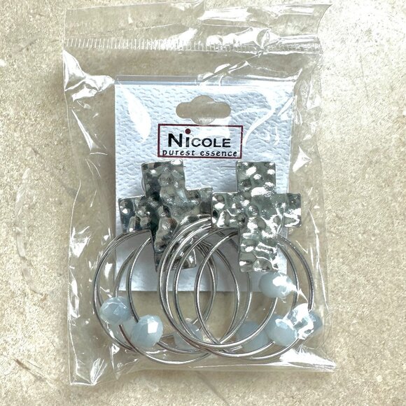 Silver Cross + Quartz Hoop Earrings - Picture 2 of 12